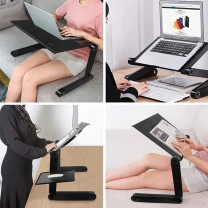 Adjustable Laptop Stand with 360 Degree Legs and Detachable Mouse Pad, Ventilated Aluminum