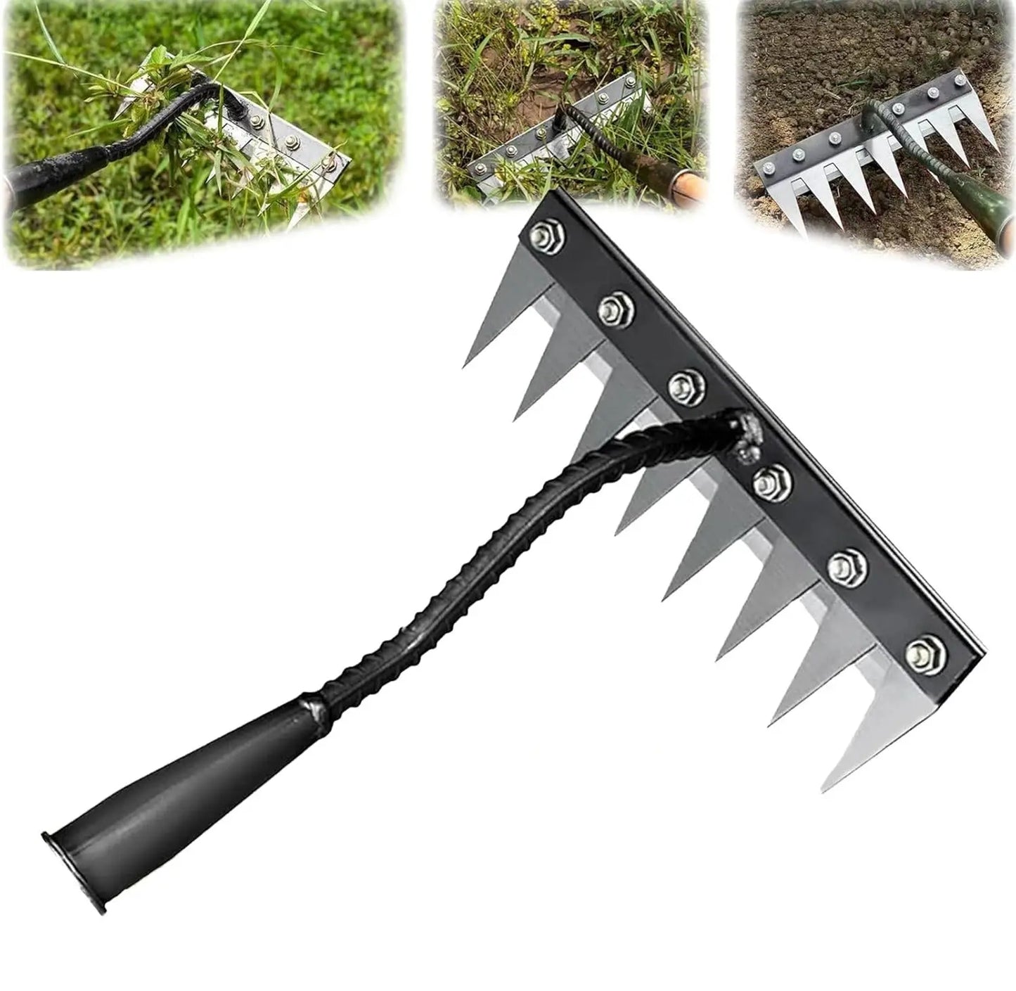 Weeding Rake with Narrow Steel Tines and Ergonomic Grip, Attachable to Standard Handle Avento Goods