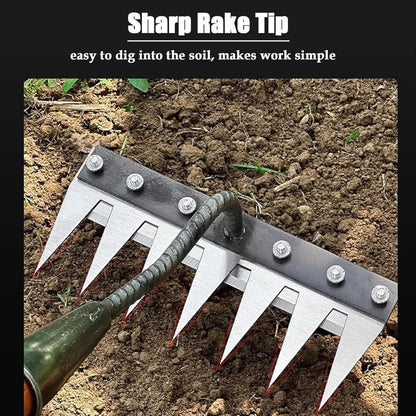 Weeding Rake with Narrow Steel Tines and Ergonomic Grip, Attachable to Standard Handle Avento Goods