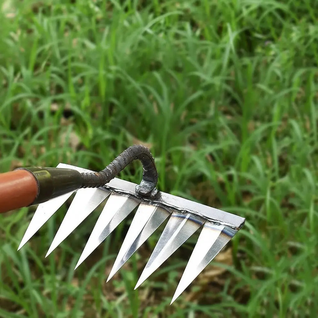 Weeding Rake with Narrow Steel Tines and Ergonomic Grip, Attachable to Standard Handle Avento Goods