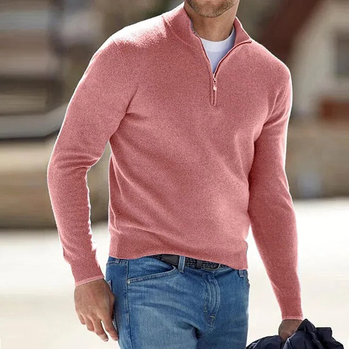 Cashmere Sweater with Zip Front and Regular Fit, Lightweight Breathable Knit for Men