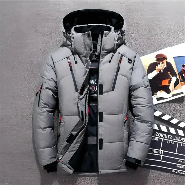 Insulated Jacket with Adjustable Hood and Multiple Zippered Pockets, Water-Resistant Shell Avento Goods