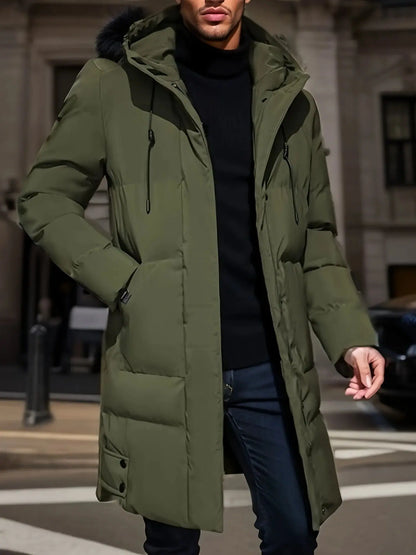 Men's Insulated Winter Jacket with Water-Resistant Shell and Adjustable Hood, Mid-Thigh Avento Goods