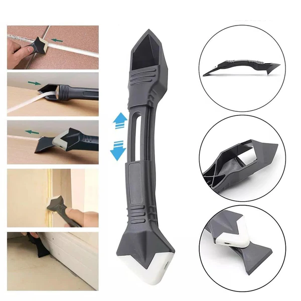 Caulk Removal Tool with Stainless Edge and Adjustable Rubber Blade, Dual-Ended Scraper
