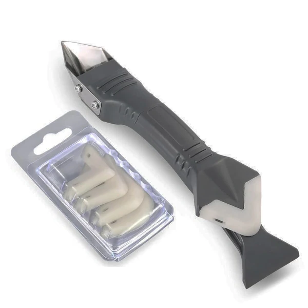 Caulk Removal Tool with Stainless Edge and Adjustable Rubber Blade, Dual-Ended Scraper