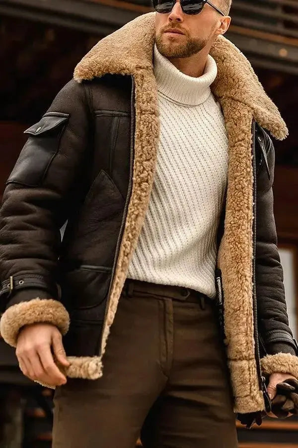 Sheepskin Leather Jacket with Sheepskin Lining and Front Zipper, Slim to Regular Fit Avento Goods
