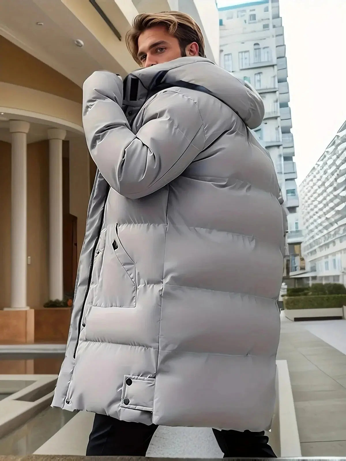 Men's Insulated Winter Jacket with Water-Resistant Shell and Adjustable Hood, Mid-Thigh Avento Goods