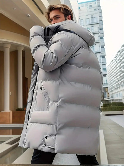 Men's Insulated Winter Jacket with Water-Resistant Shell and Adjustable Hood, Mid-Thigh Avento Goods