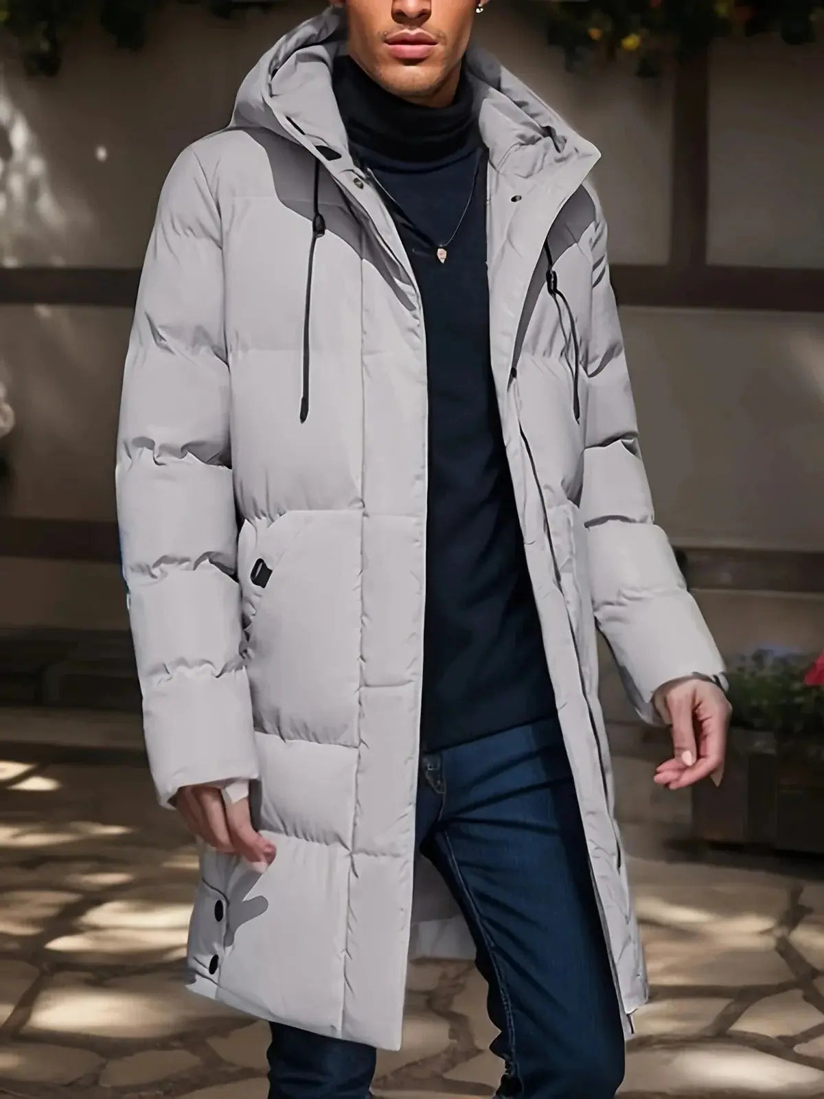 Men's Insulated Winter Jacket with Water-Resistant Shell and Adjustable Hood, Mid-Thigh Avento Goods