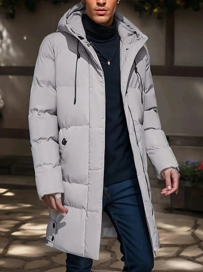 Men's Insulated Winter Jacket with Water-Resistant Shell and Adjustable Hood, Mid-Thigh Avento Goods