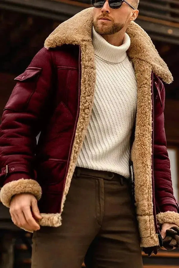 Sheepskin Leather Jacket with Sheepskin Lining and Front Zipper, Slim to Regular Fit Avento Goods