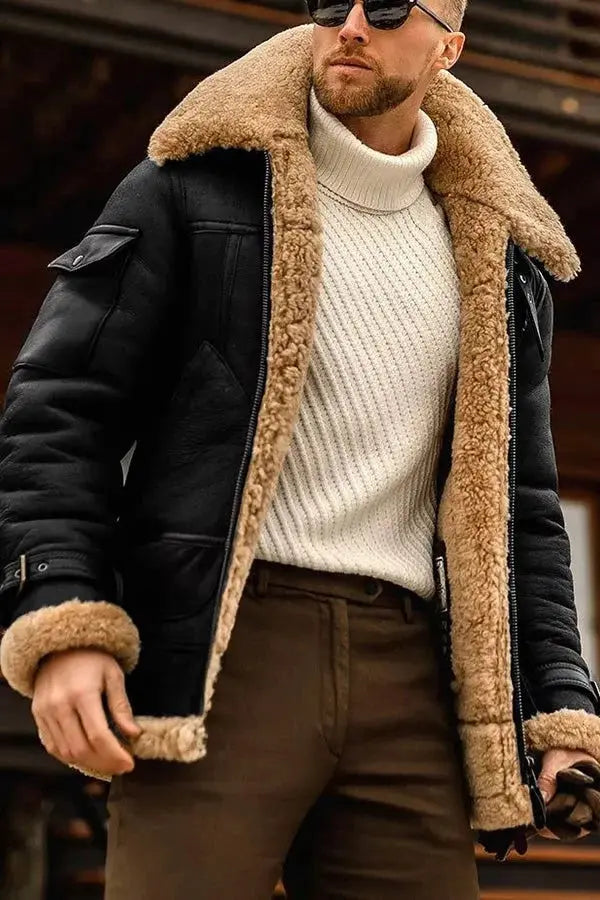 Sheepskin Leather Jacket with Sheepskin Lining and Front Zipper, Slim to Regular Fit Avento Goods