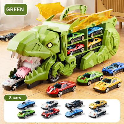 Transforming Dinosaur Truck Playset with Dual Racing Tracks and Hidden Storage, 3 Cars Avento Goods