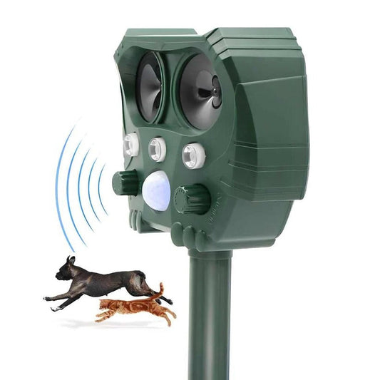 Ultrasonic Animal Repellent with Solar Power and Motion Sensor, Flashing Light Deterrent