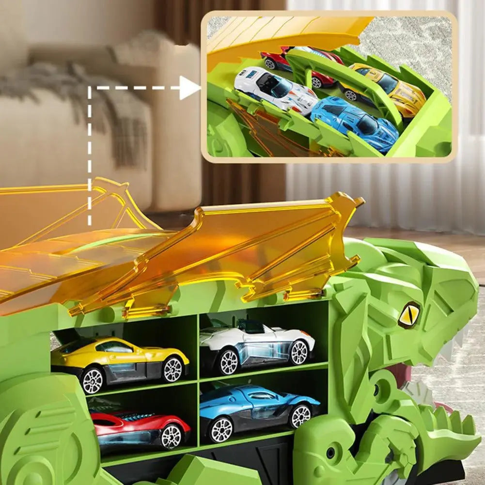 Transforming Dinosaur Truck Playset with Dual Racing Tracks and Hidden Storage, 3 Cars Avento Goods
