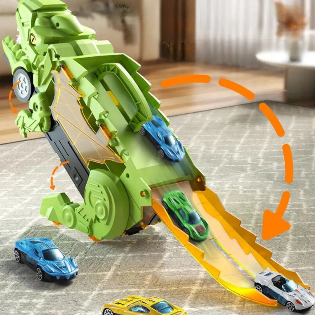 Transforming Dinosaur Truck Playset with Dual Racing Tracks and Hidden Storage, 3 Cars Avento Goods