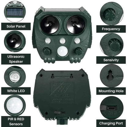 Ultrasonic Animal Repellent with Solar Power and Motion Sensor, Flashing Light Deterrent Avento Goods