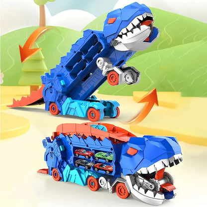 Transforming Dinosaur Truck Playset with Dual Racing Tracks and Hidden Storage, 3 Cars Avento Goods