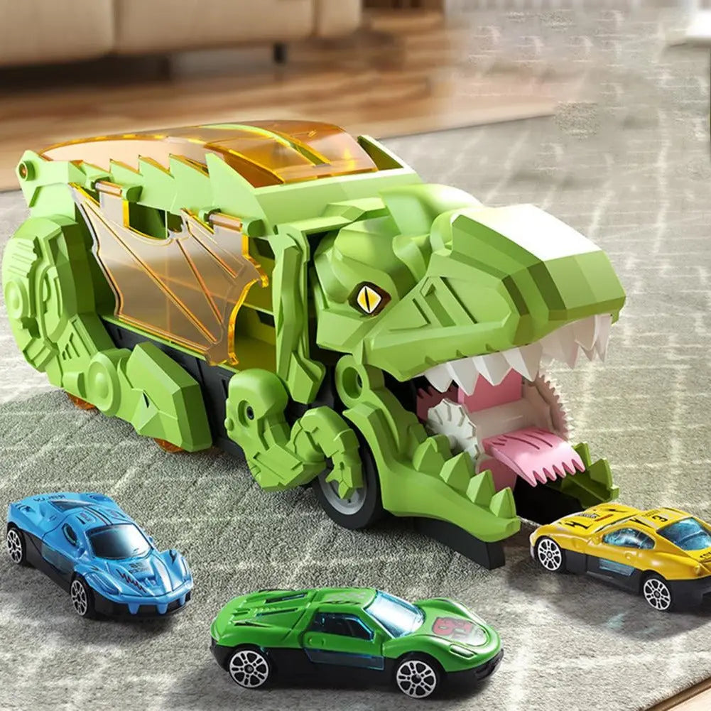 Transforming Dinosaur Truck Playset with Dual Racing Tracks and Hidden Storage, 3 Cars Avento Goods