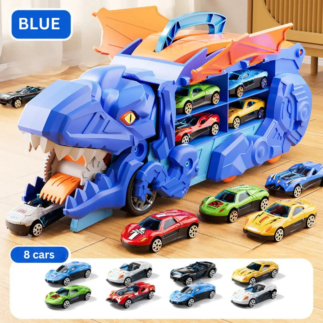 Transforming Dinosaur Truck Playset with Dual Racing Tracks and Hidden Storage, 3 Cars Avento Goods