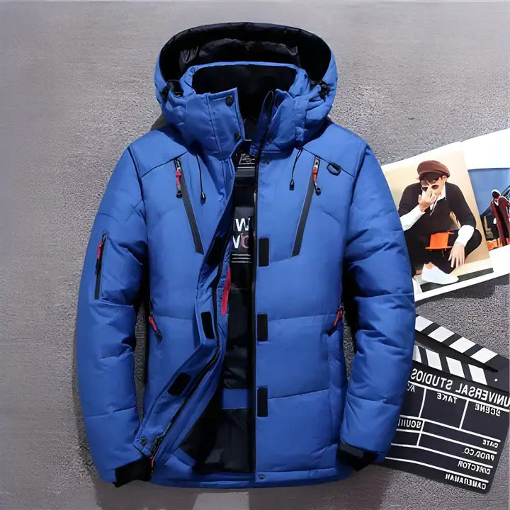 Insulated Jacket with Adjustable Hood and Multiple Zippered Pockets, Water-Resistant Shell Avento Goods