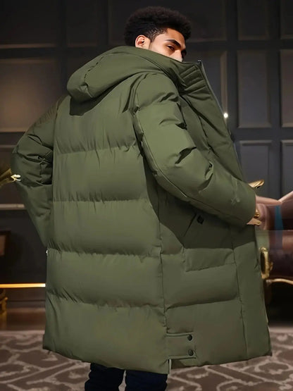 Men's Insulated Winter Jacket with Water-Resistant Shell and Adjustable Hood, Mid-Thigh Avento Goods