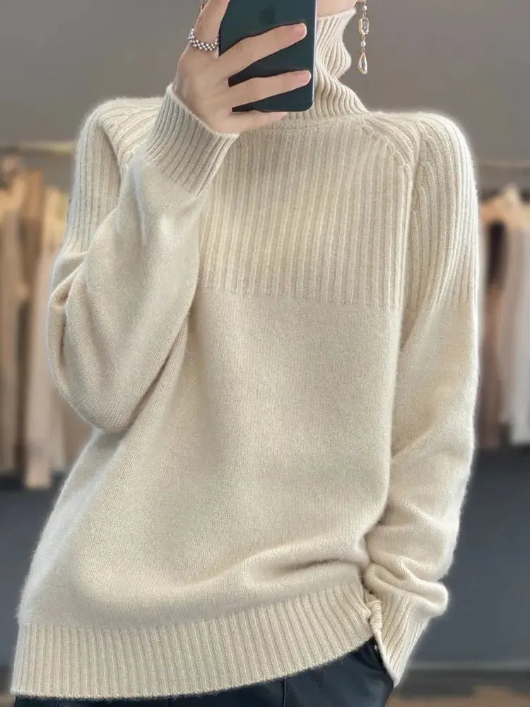 Cashmere Turtleneck Sweater with Tailored Fit and Breathable Knit, Long Sleeve for Women Avento Goods