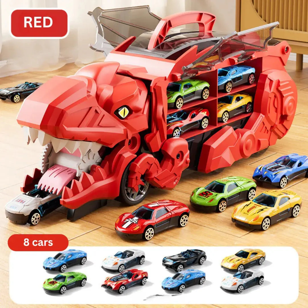Transforming Dinosaur Truck Playset with Dual Racing Tracks and Hidden Storage, 3 Cars Avento Goods