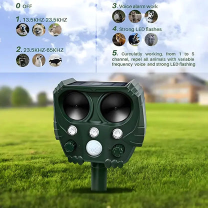 Ultrasonic Animal Repellent with Solar Power and Motion Sensor, Flashing Light Deterrent Avento Goods