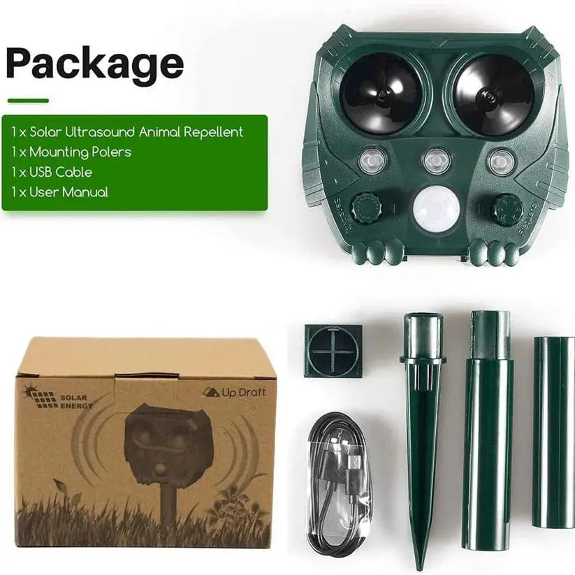 Ultrasonic Animal Repellent with Solar Power and Motion Sensor, Flashing Light Deterrent Avento Goods