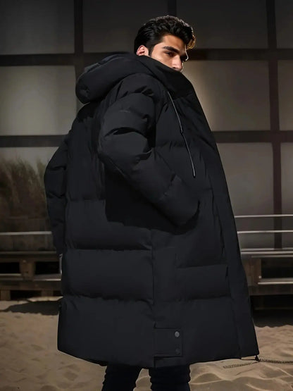 Men's Insulated Winter Jacket with Water-Resistant Shell and Adjustable Hood, Mid-Thigh Avento Goods