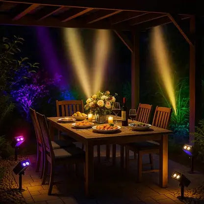 Solar Spotlight with Adjustable Zoom and RGB Warm White LEDs, Weather Resistant Housing Avento Goods