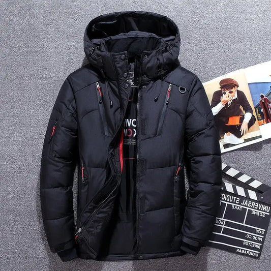 Insulated Jacket with Adjustable Hood and Multiple Zippered Pockets, Water-Resistant Shell Avento Goods
