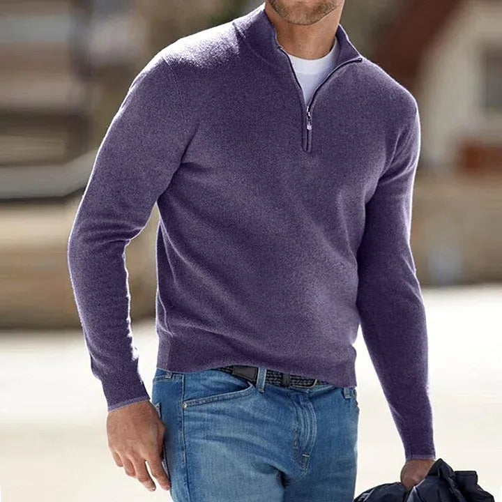 Cashmere Sweater with Zip Front and Regular Fit, Lightweight Breathable Knit for Men