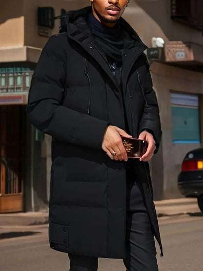 Men's Insulated Winter Jacket with Water-Resistant Shell and Adjustable Hood, Mid-Thigh Avento Goods