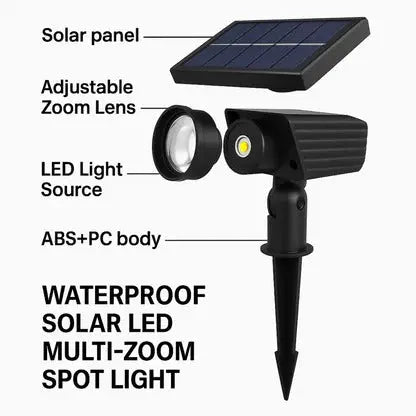 Solar Spotlight with Adjustable Zoom and RGB Warm White LEDs, Weather Resistant Housing Avento Goods