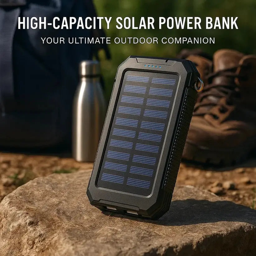 Solar Power Bank with 500000mAh Capacity and Dual USB Outputs, Splash Resistant Avento Goods