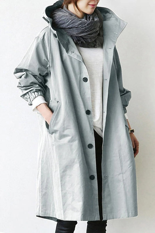 Waterproof Trench Coat with Hood and Tailored Fit, Knit Blend Fabric