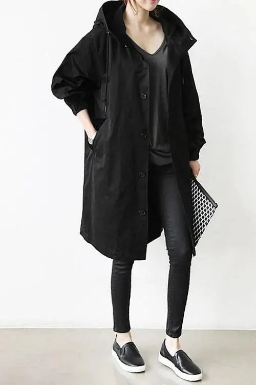 Waterproof Trench Coat with Hood and Tailored Fit, Knit Blend Fabric Avento Goods