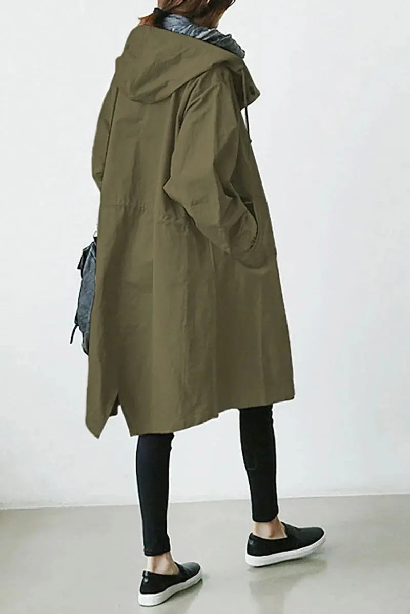 Waterproof Trench Coat with Hood and Tailored Fit, Knit Blend Fabric Avento Goods