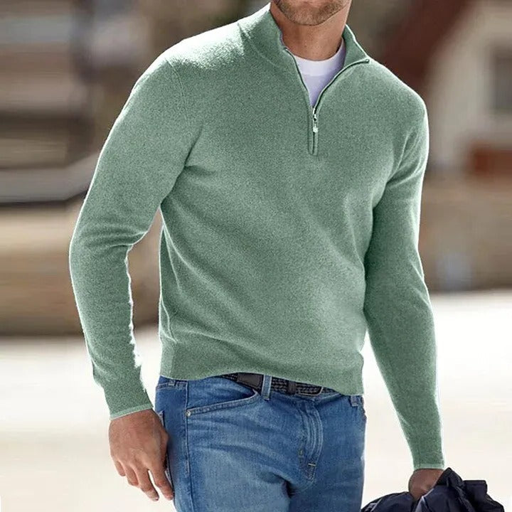 Cashmere Sweater with Zip Front and Regular Fit, Lightweight Breathable Knit for Men