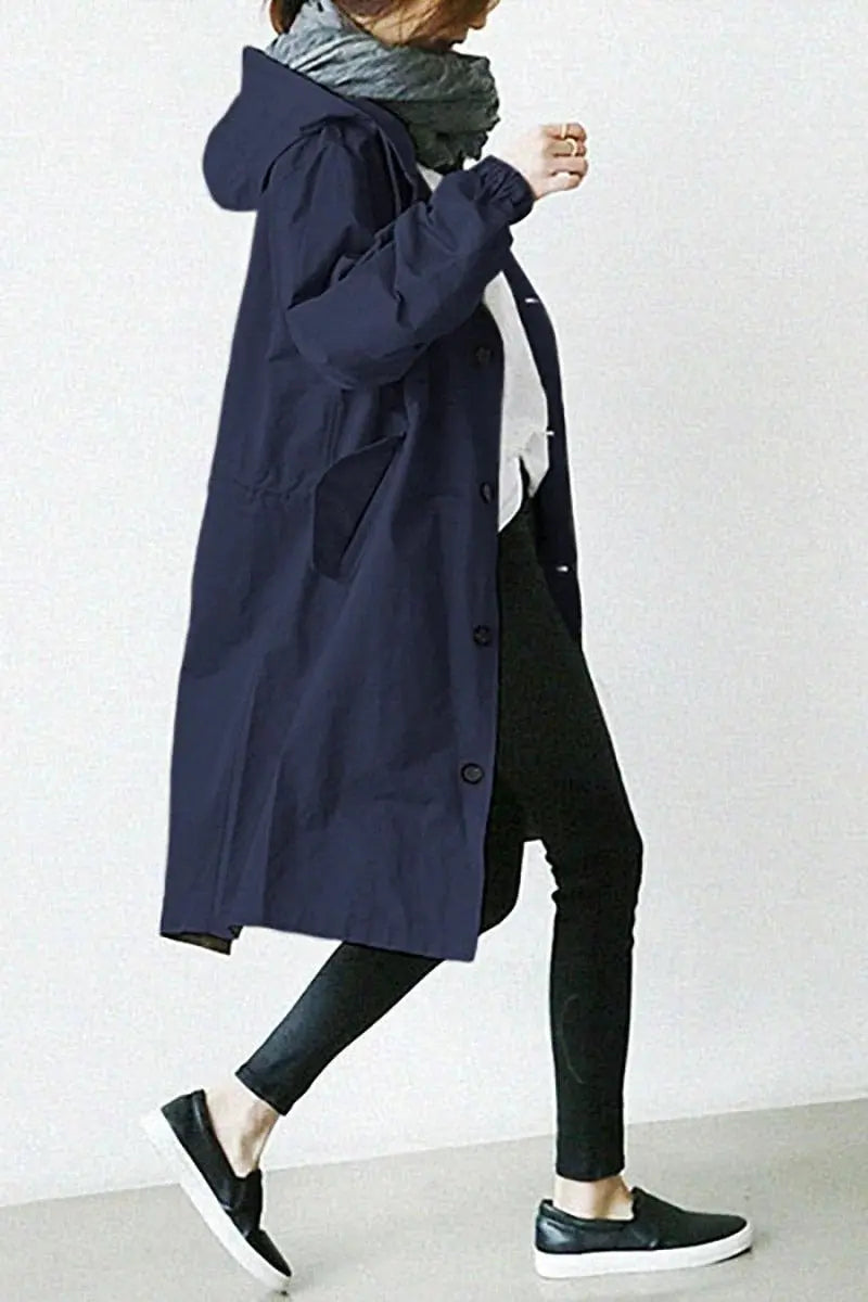 Waterproof Trench Coat with Hood and Tailored Fit, Knit Blend Fabric Avento Goods