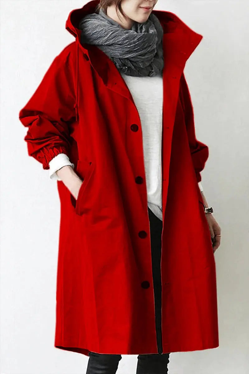 Waterproof Trench Coat with Hood and Tailored Fit, Knit Blend Fabric Avento Goods