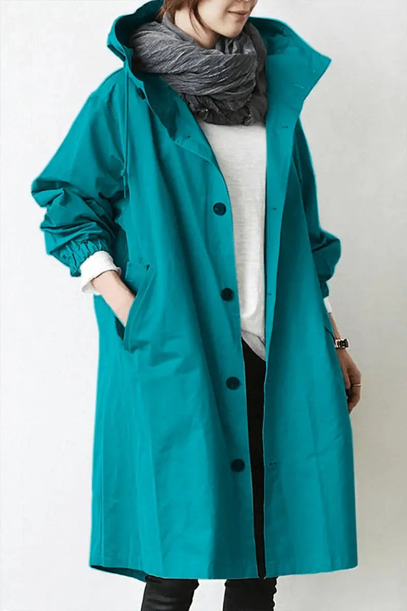 Waterproof Trench Coat with Hood and Tailored Fit, Knit Blend Fabric Avento Goods