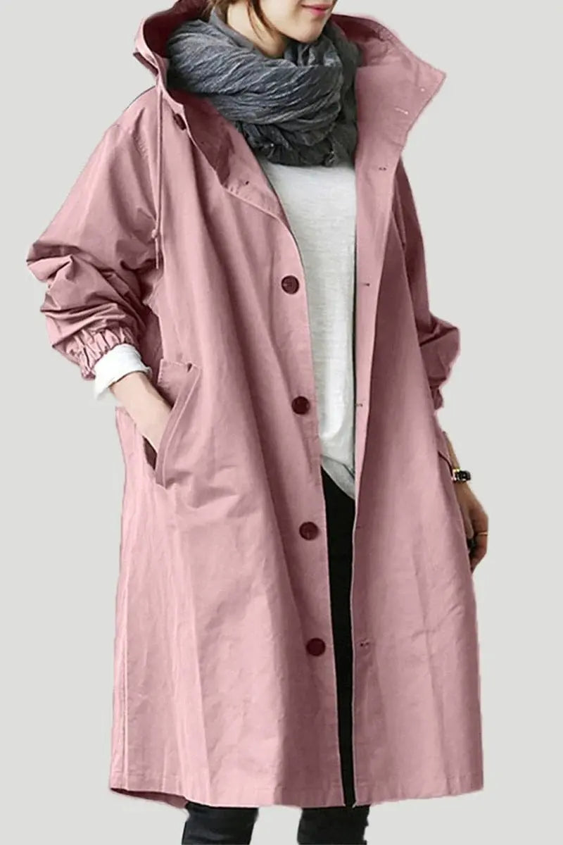 Waterproof Trench Coat with Hood and Tailored Fit, Knit Blend Fabric Avento Goods