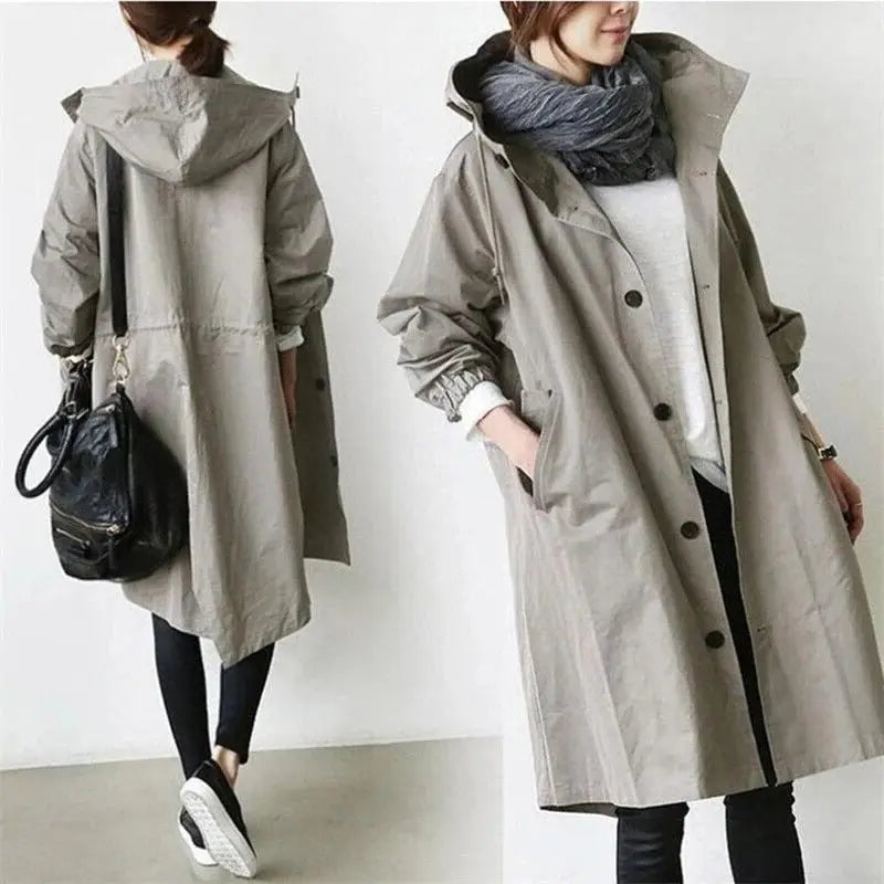 Waterproof Trench Coat with Hood and Tailored Fit, Knit Blend Fabric Avento Goods