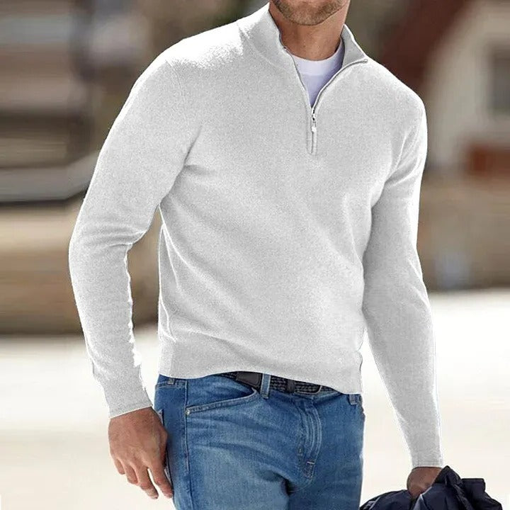 Cashmere Sweater with Zip Front and Regular Fit, Lightweight Breathable Knit for Men