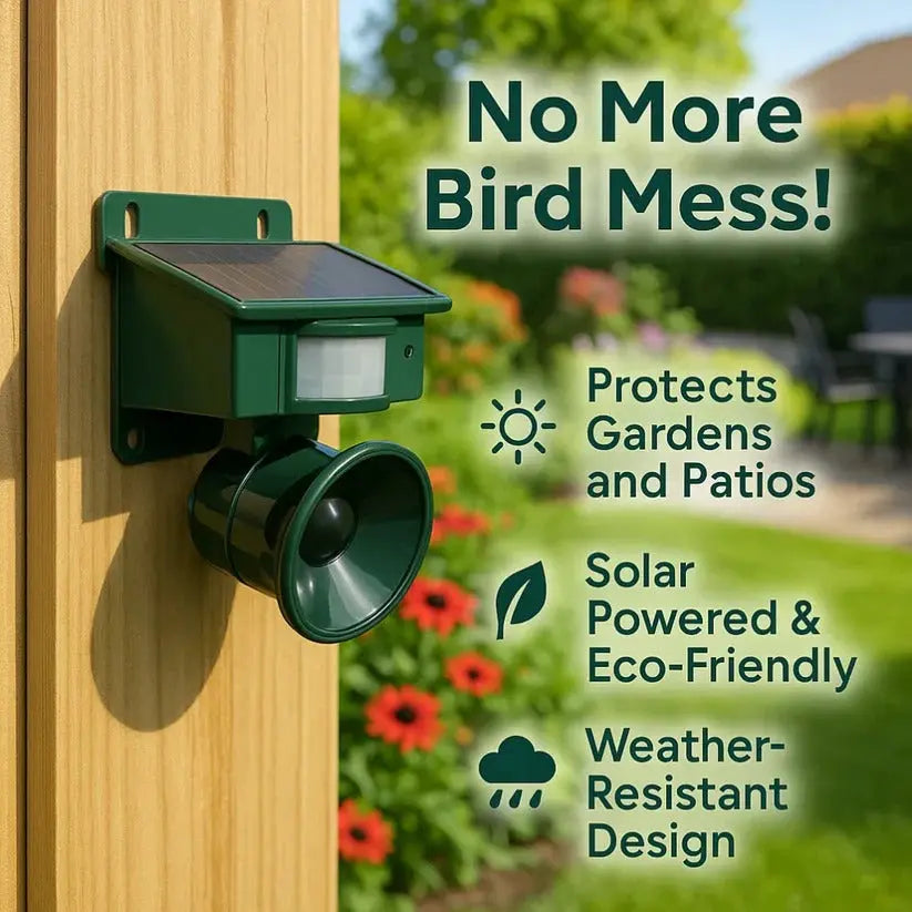 Motion Activated Bird Deterrent with Solar Power and Adjustable Sound, Weather Resistant Avento Goods