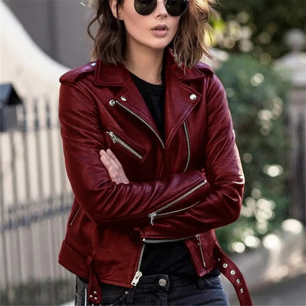 Leather Jacket with Full-Grain Leather and Asymmetrical Zip, Tailored Biker Silhouette Avento Goods