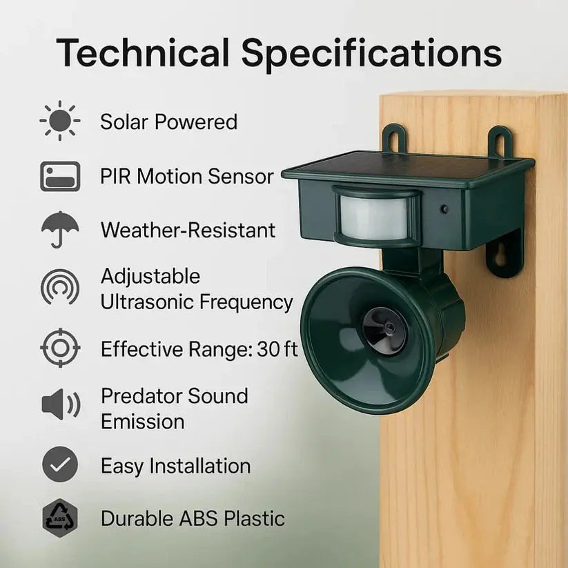 Motion Activated Bird Deterrent with Solar Power and Adjustable Sound, Weather Resistant Avento Goods